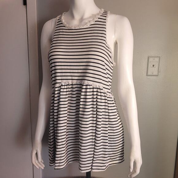 Pol striped babydoll tank lace trim racerback coastal nautical casual top L - Picture 1 of 10